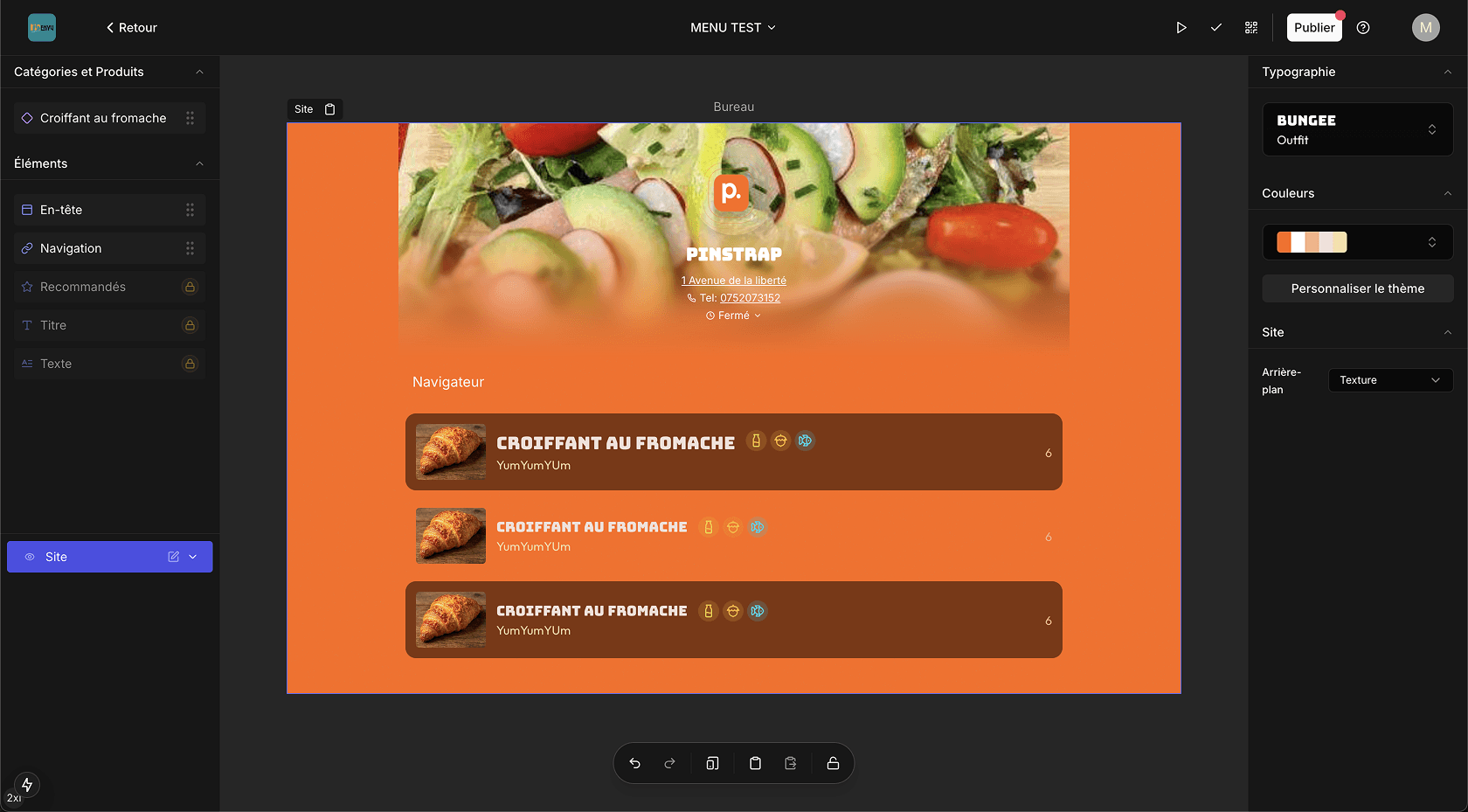 Image de l'éditeur de menus sur le web