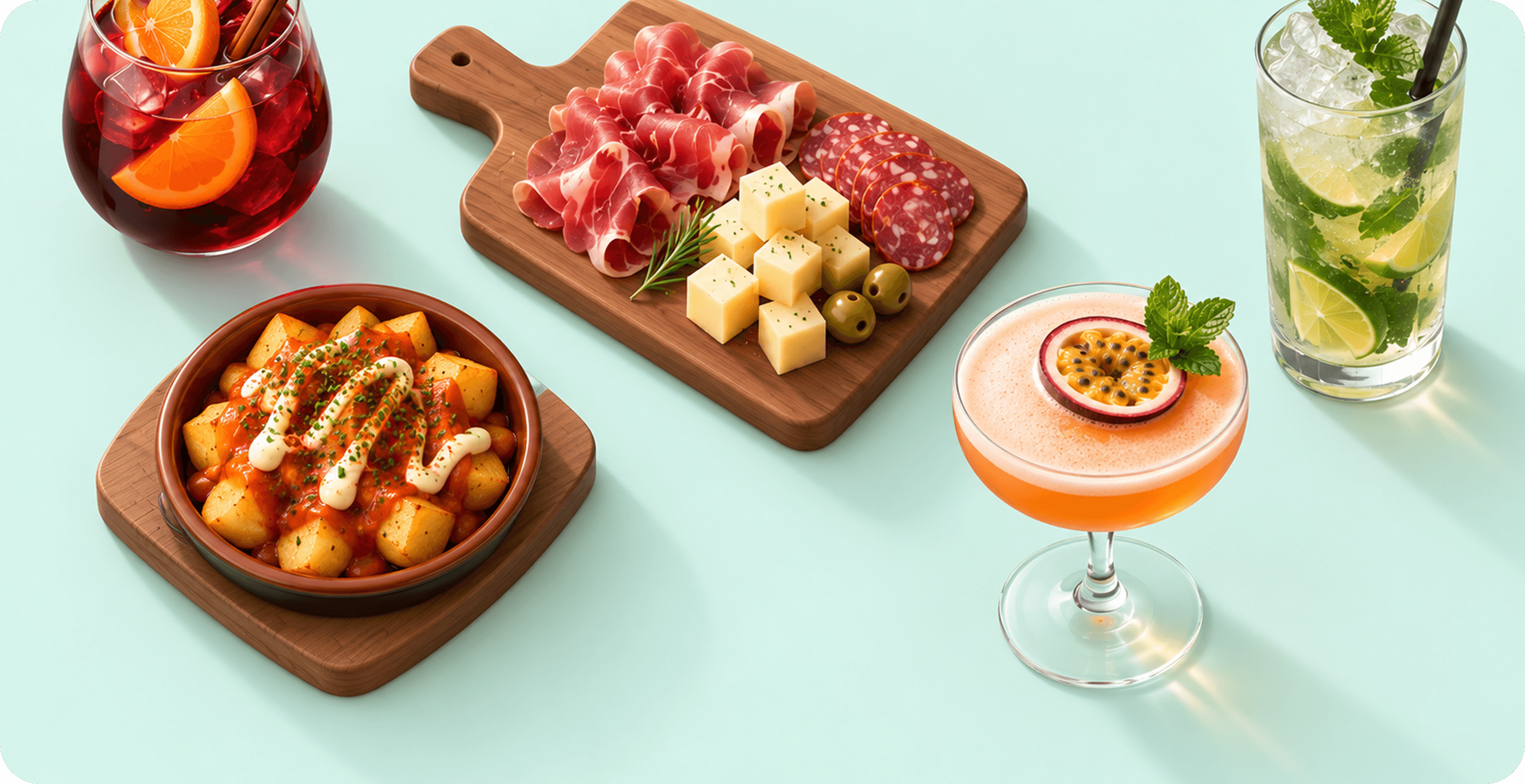 Cocktails et planches à partager dans un bar