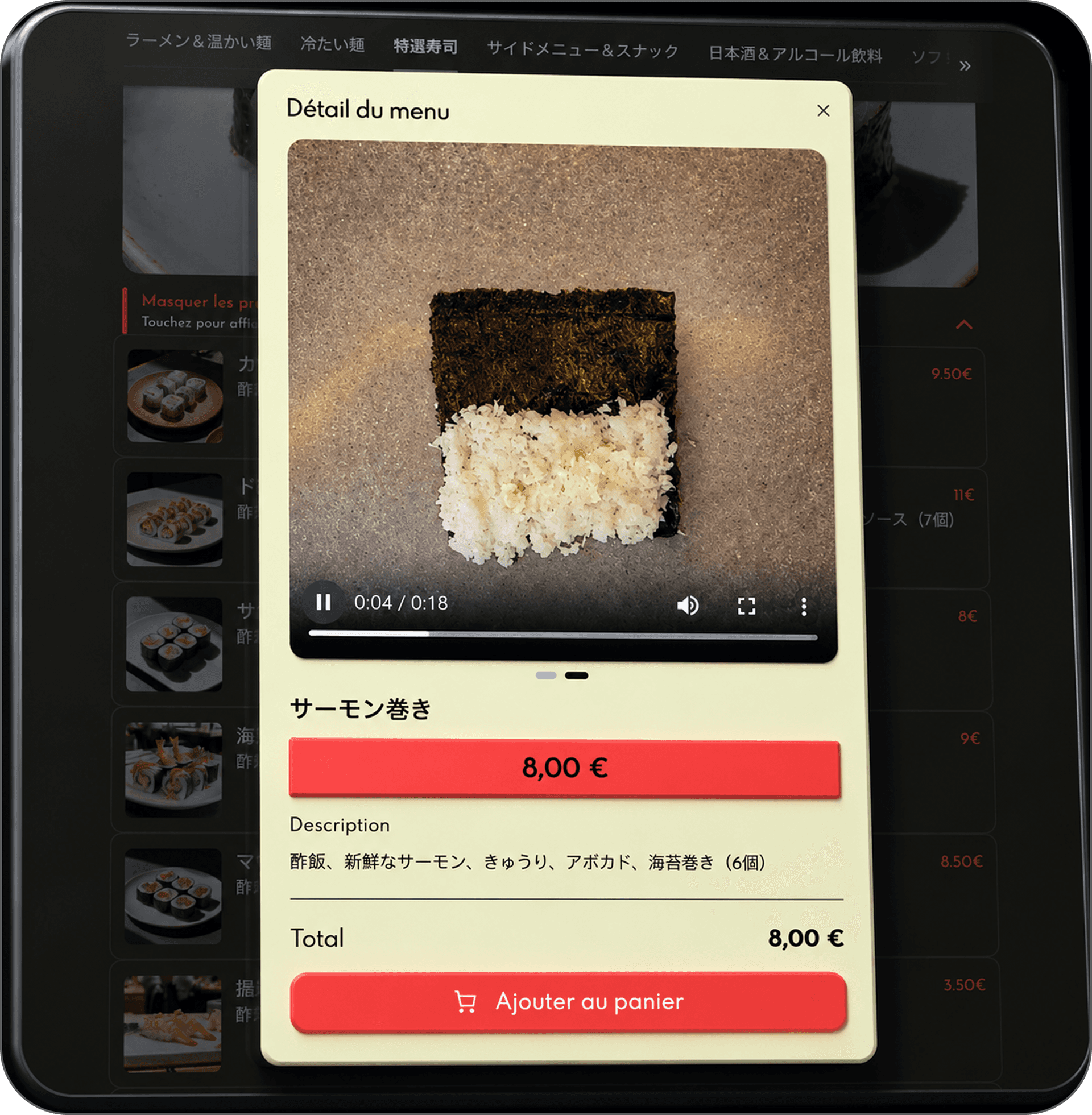 Aperçu Menyu pour le contenu média du mini-site