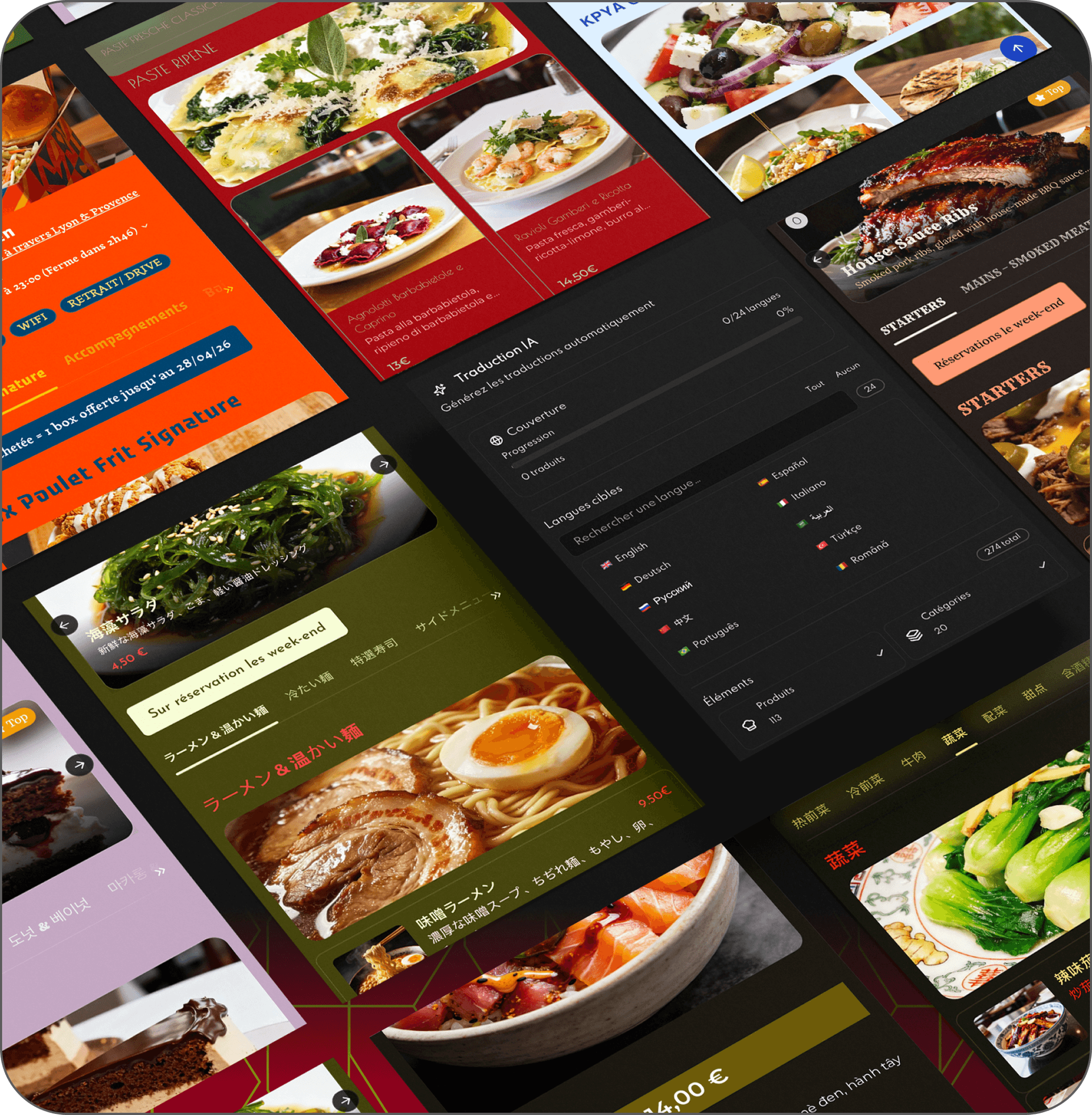 Aperçu Menyu pour la personnalisation et le design du mini-site